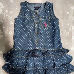 Us Polo Association 2t Polka Dot Denim Dress with Ruffles 100% Cotton